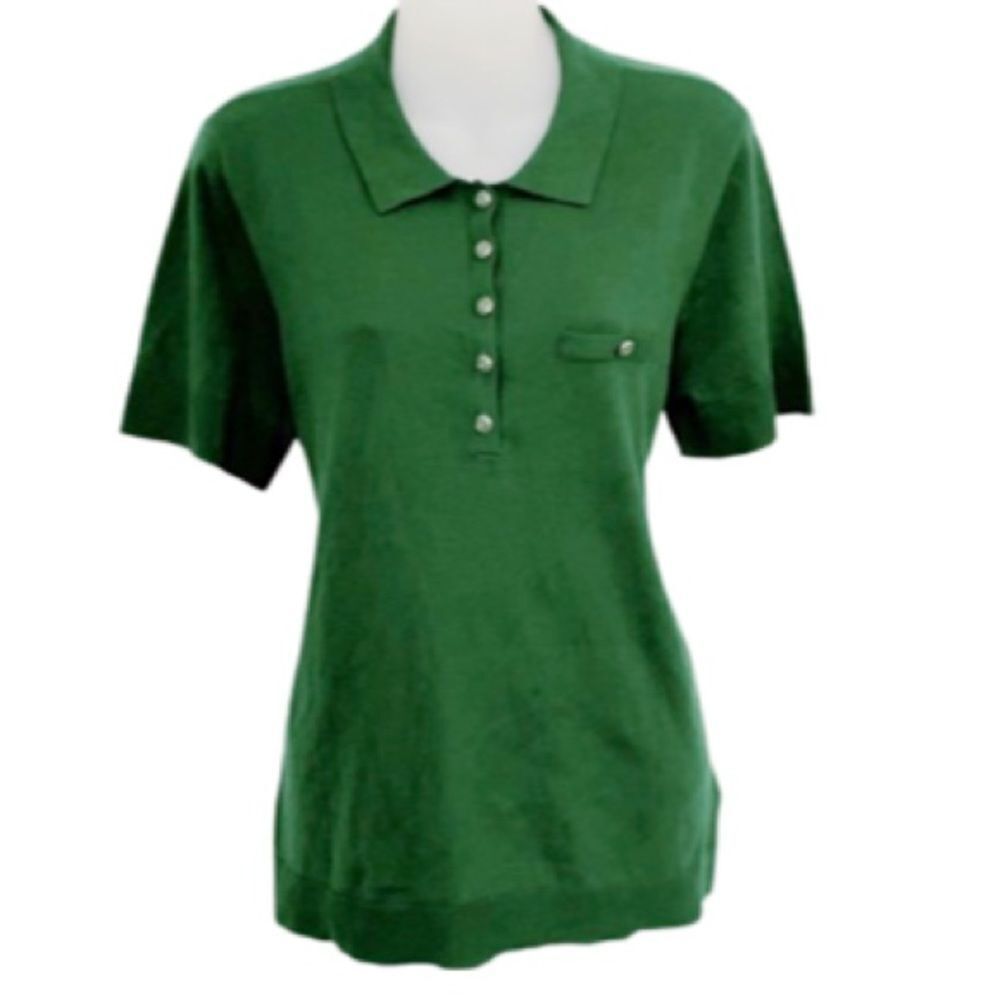 NWT Talbots Women’s Green Stretch Polo Shirt Size Large - Picture 2 of 6